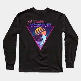 Retro Vaporwave Ski Mountain | Mt. Bachelor Oregon | Shirts, Stickers, and More! Long Sleeve T-Shirt